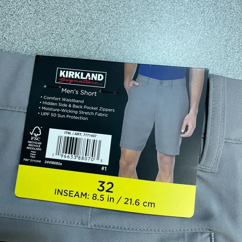 NWT Kirkland Signature Men's 32 Gray Stretch Shorts With UPF 50 Bermuda
